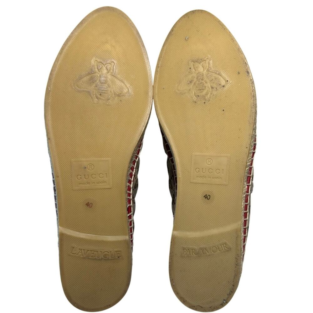 Gucci GG Matelassé Canvas Espadrilles, cherry red leather trim, gold hardware. 9 - Picture 8 of 13